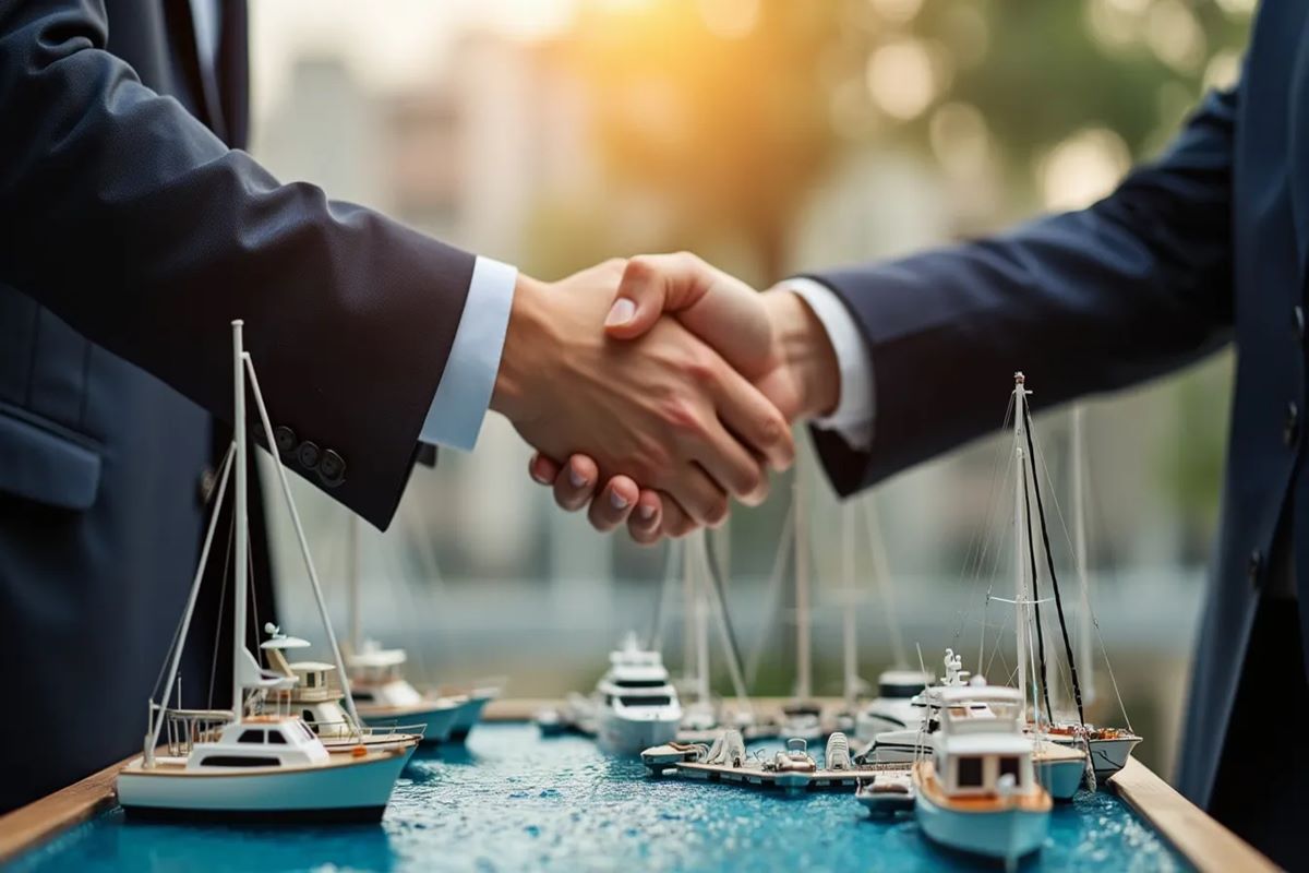 Investor shaking hands with Rich Property agent to start investment journey at Rashid Yachts and Marina